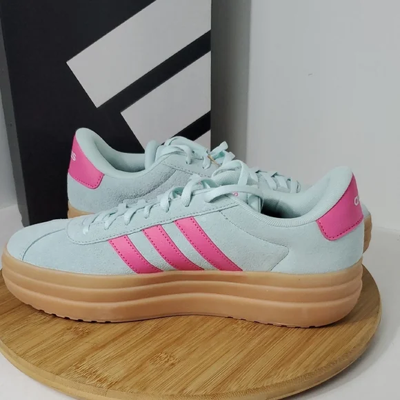 Adidas VL Court Bold Mint Pink Stripes Suede Skateboarding Sneakers W 10 NWT - Picture 8 of 12